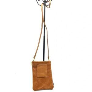 CLARE V POCHE Perforated Leather Crossbody Phone Bag Purse Amber Brown BRAND NEW